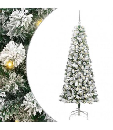 vidaXL Artificial Hinged Christmas Tree Flocked Green and White 180 cm
