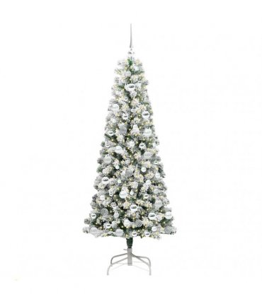 vidaXL Artificial Hinged Christmas Tree Flocked Green and White 180 cm