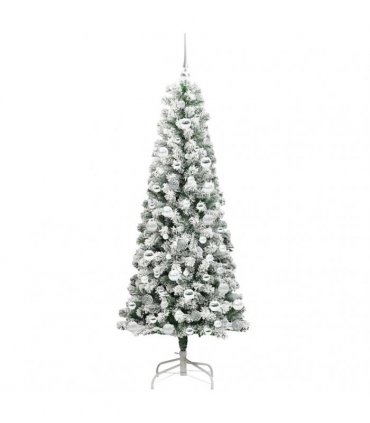 vidaXL Artificial Hinged Christmas Tree Flocked Green and White 180 cm
