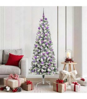vidaXL Artificial Hinged Christmas Tree Flocked Green and White 180 cm