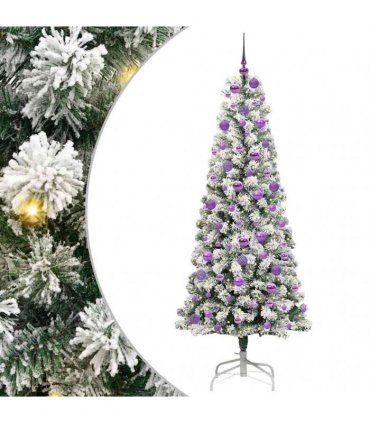 vidaXL Artificial Hinged Christmas Tree Flocked Green and White 180 cm