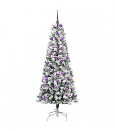vidaXL Artificial Hinged Christmas Tree Flocked Green and White 180 cm