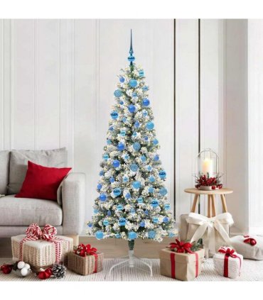 vidaXL Artificial Hinged Christmas Tree Flocked Green and White 180 cm