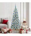 vidaXL Artificial Hinged Christmas Tree Flocked Green and White 180 cm
