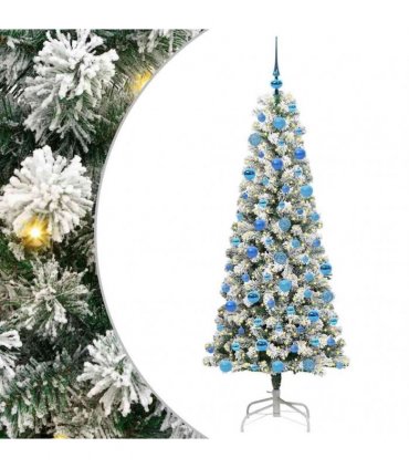 vidaXL Artificial Hinged Christmas Tree Flocked Green and White 180 cm