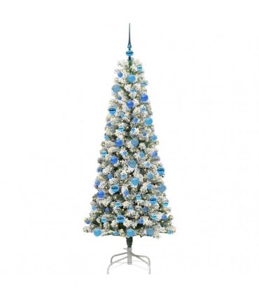 vidaXL Artificial Hinged Christmas Tree Flocked Green and White 180 cm