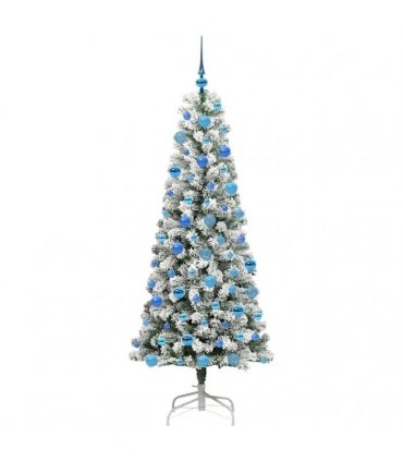 vidaXL Artificial Hinged Christmas Tree Flocked Green and White 180 cm