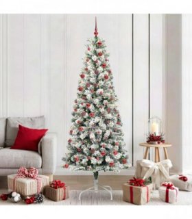 vidaXL Artificial Hinged Christmas Tree Flocked Green and White 210 cm