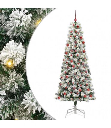 vidaXL Artificial Hinged Christmas Tree Flocked Green and White 210 cm