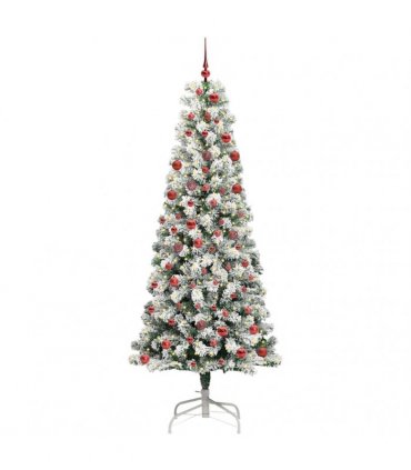 vidaXL Artificial Hinged Christmas Tree Flocked Green and White 210 cm
