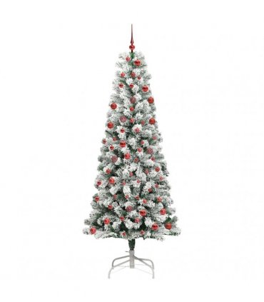 vidaXL Artificial Hinged Christmas Tree Flocked Green and White 210 cm
