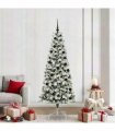 vidaXL Artificial Hinged Christmas Tree Flocked Green and White 210 cm