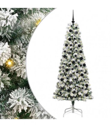 vidaXL Artificial Hinged Christmas Tree Flocked Green and White 210 cm