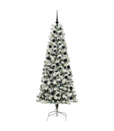 vidaXL Artificial Hinged Christmas Tree Flocked Green and White 210 cm