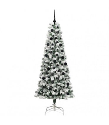 vidaXL Artificial Hinged Christmas Tree Flocked Green and White 210 cm