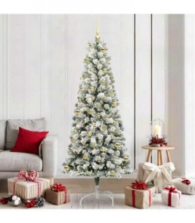 vidaXL Artificial Hinged Christmas Tree Flocked Green and White 210 cm
