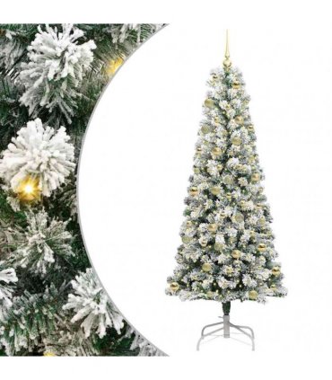 vidaXL Artificial Hinged Christmas Tree Flocked Green and White 210 cm