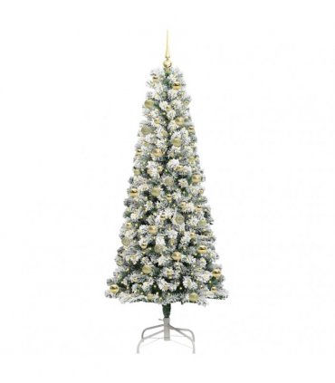 vidaXL Artificial Hinged Christmas Tree Flocked Green and White 210 cm