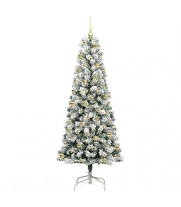 vidaXL Artificial Hinged Christmas Tree Flocked Green and White 210 cm