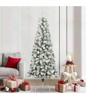 vidaXL Artificial Hinged Christmas Tree Flocked Green and White 210 cm