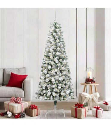 vidaXL Artificial Hinged Christmas Tree Flocked Green and White 210 cm