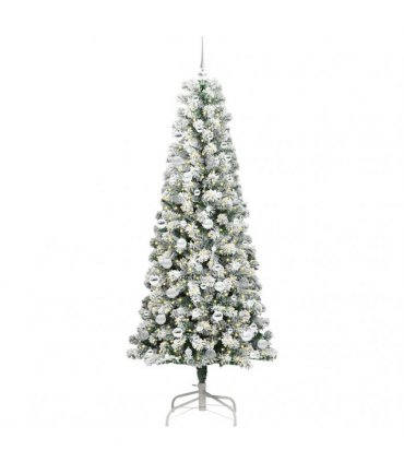 vidaXL Artificial Hinged Christmas Tree Flocked Green and White 210 cm