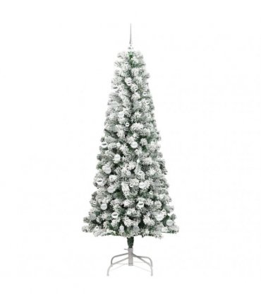 vidaXL Artificial Hinged Christmas Tree Flocked Green and White 210 cm