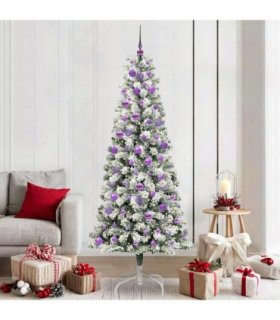 vidaXL Artificial Hinged Christmas Tree Flocked Green and White 210 cm