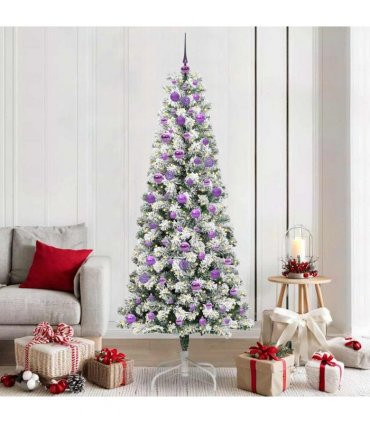 vidaXL Artificial Hinged Christmas Tree Flocked Green and White 210 cm