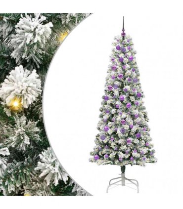 vidaXL Artificial Hinged Christmas Tree Flocked Green and White 210 cm