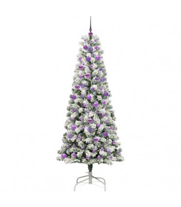 vidaXL Artificial Hinged Christmas Tree Flocked Green and White 210 cm