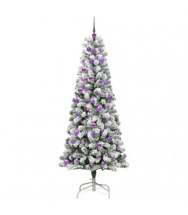 vidaXL Artificial Hinged Christmas Tree Flocked Green and White 210 cm