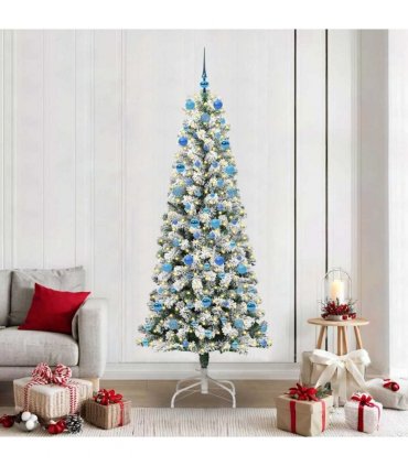 vidaXL Artificial Hinged Christmas Tree Flocked Green and White 210 cm