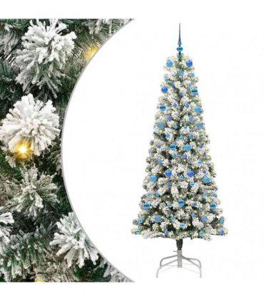 vidaXL Artificial Hinged Christmas Tree Flocked Green and White 210 cm