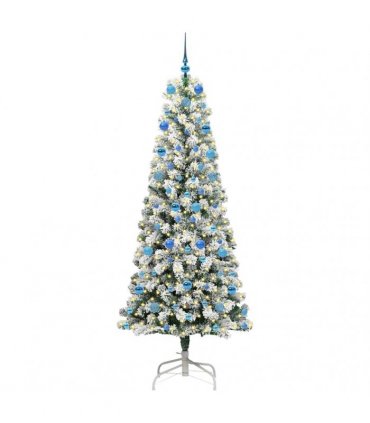 vidaXL Artificial Hinged Christmas Tree Flocked Green and White 210 cm