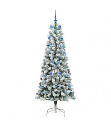 vidaXL Artificial Hinged Christmas Tree Flocked Green and White 210 cm