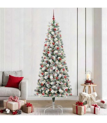 vidaXL Artificial Hinged Christmas Tree Flocked Green and White 240 cm