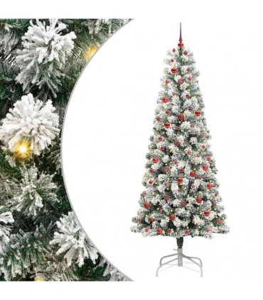 vidaXL Artificial Hinged Christmas Tree Flocked Green and White 240 cm