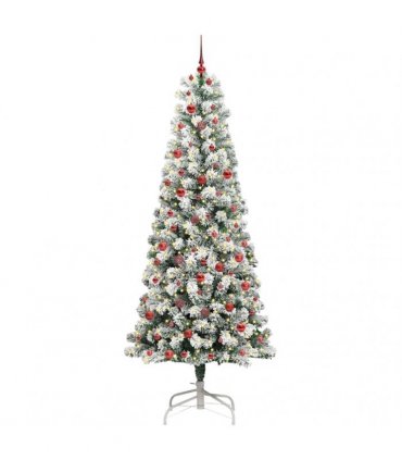 vidaXL Artificial Hinged Christmas Tree Flocked Green and White 240 cm