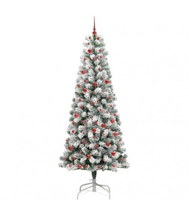 vidaXL Artificial Hinged Christmas Tree Flocked Green and White 240 cm
