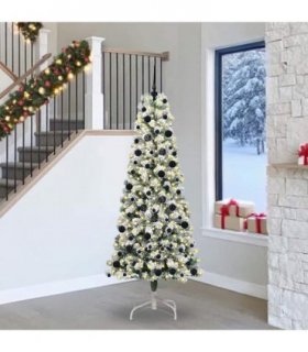 vidaXL Artificial Hinged Christmas Tree Flocked Green and White 240 cm