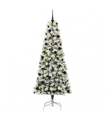 vidaXL Artificial Hinged Christmas Tree Flocked Green and White 240 cm