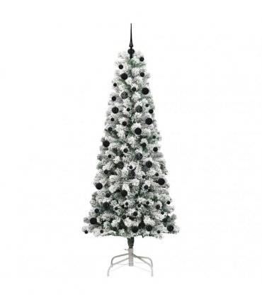 vidaXL Artificial Hinged Christmas Tree Flocked Green and White 240 cm