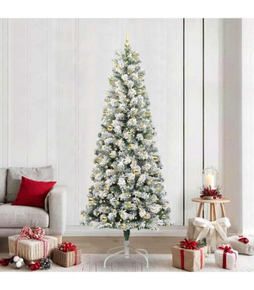 vidaXL Artificial Hinged Christmas Tree Flocked Green and White 240 cm