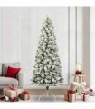 vidaXL Artificial Hinged Christmas Tree Flocked Green and White 240 cm