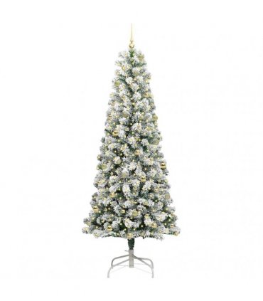 vidaXL Artificial Hinged Christmas Tree Flocked Green and White 240 cm