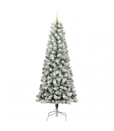 vidaXL Artificial Hinged Christmas Tree Flocked Green and White 240 cm