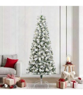 vidaXL Artificial Hinged Christmas Tree Flocked Green and White 240 cm