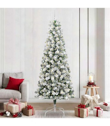 vidaXL Artificial Hinged Christmas Tree Flocked Green and White 240 cm