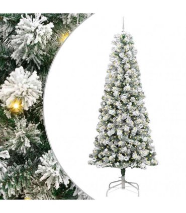 vidaXL Artificial Hinged Christmas Tree Flocked Green and White 240 cm